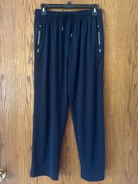 StretchActive Blue Athletic Pants Large Short Nylon Spandex Zipped Pockets New